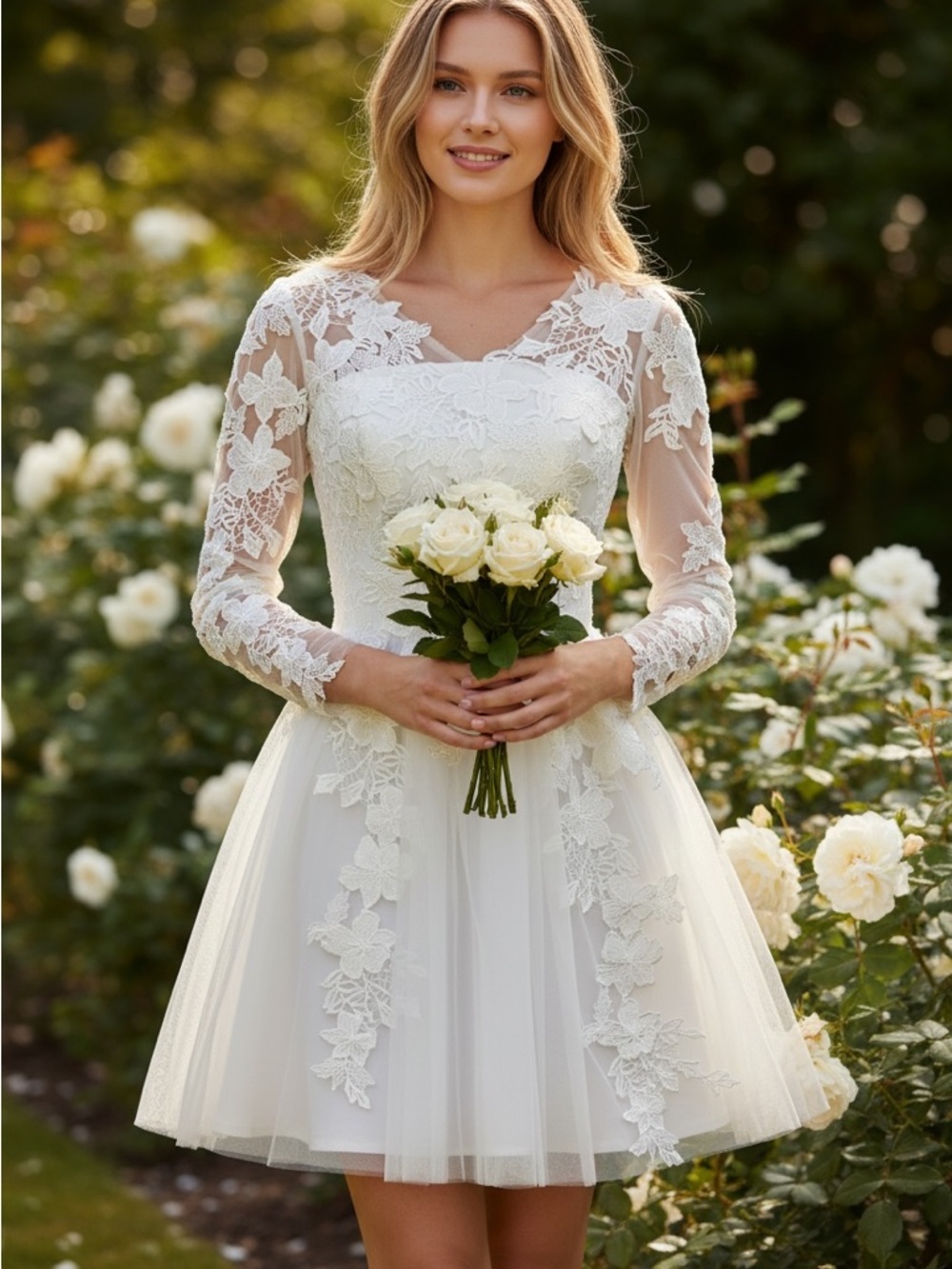 Elegant White Lace Tea Length A-line Mini Wedding Dress NWOT - Picture 6 of 7